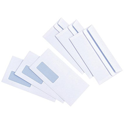 DL Envelopes, Window, Self Seal, 90gsm, White, Pack of 1000