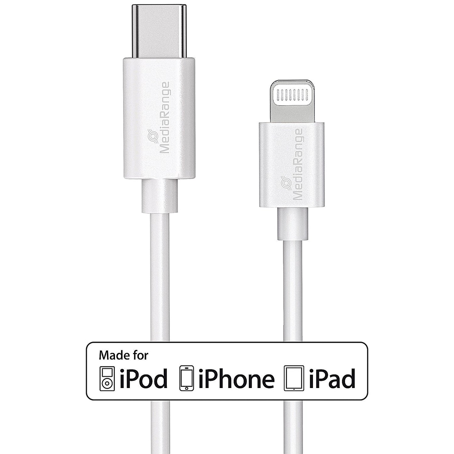 MediaRange Apple Lightning to USB Type-C Charge + Sync Cable, 1m, White