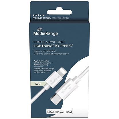 MediaRange Apple Lightning to USB Type-C Charge + Sync Cable, 1m, White Easy2Order : WX87397