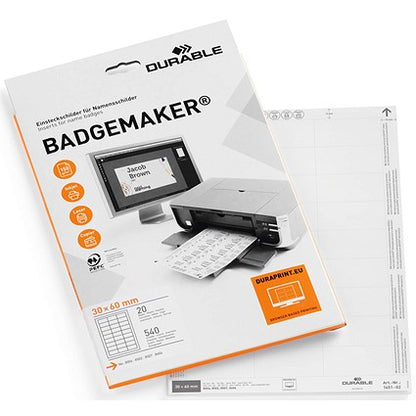 Durable Badgemaker Printable Name Tag Badge Refill Inserts, 30x60mm, 540 Inserts