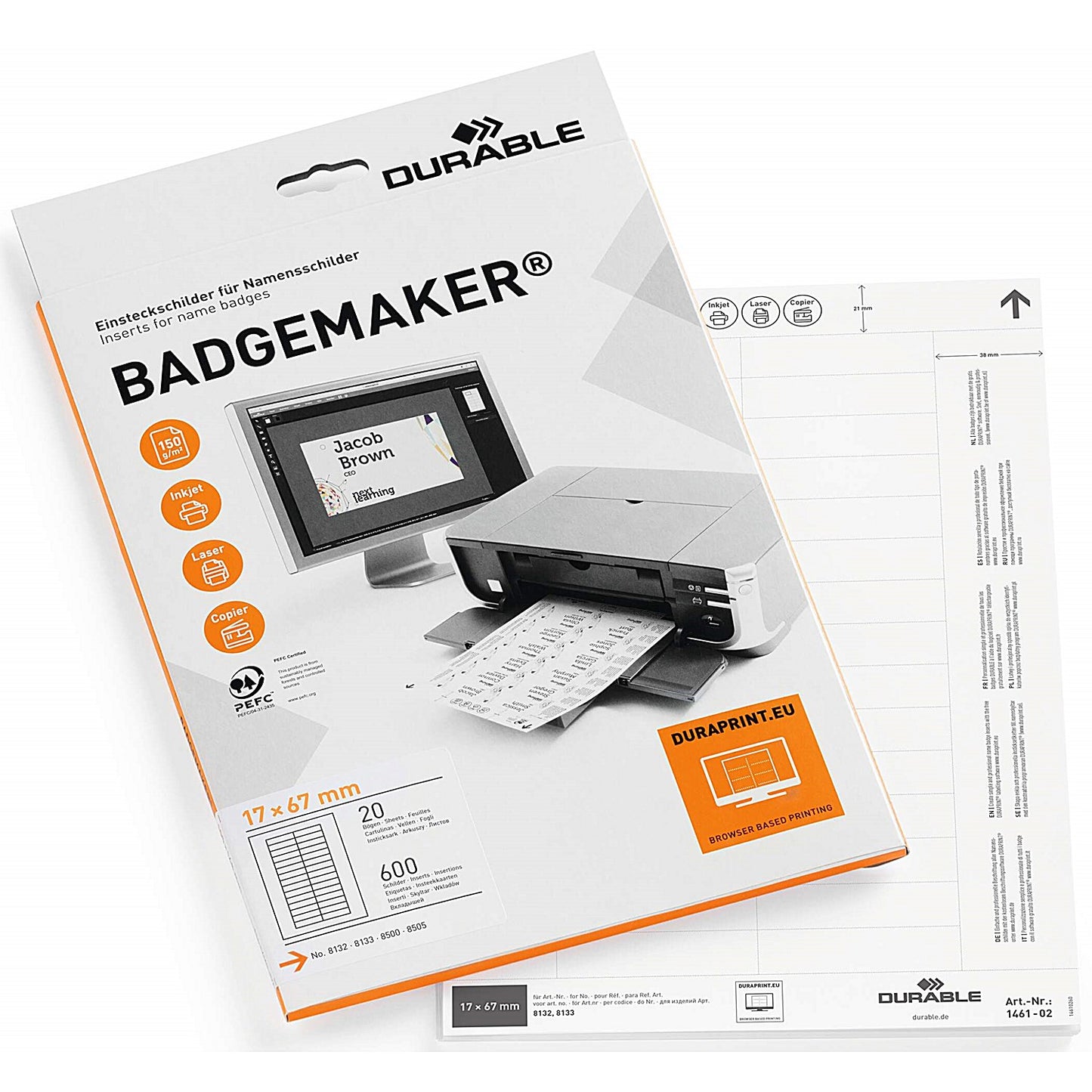Durable Badgemaker Printable Table Place Name Inserts, 17x67mm, 20 Inserts