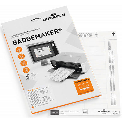 Durable Badgemaker Printable Table Place Name Inserts, 17x67mm, 20 Inserts