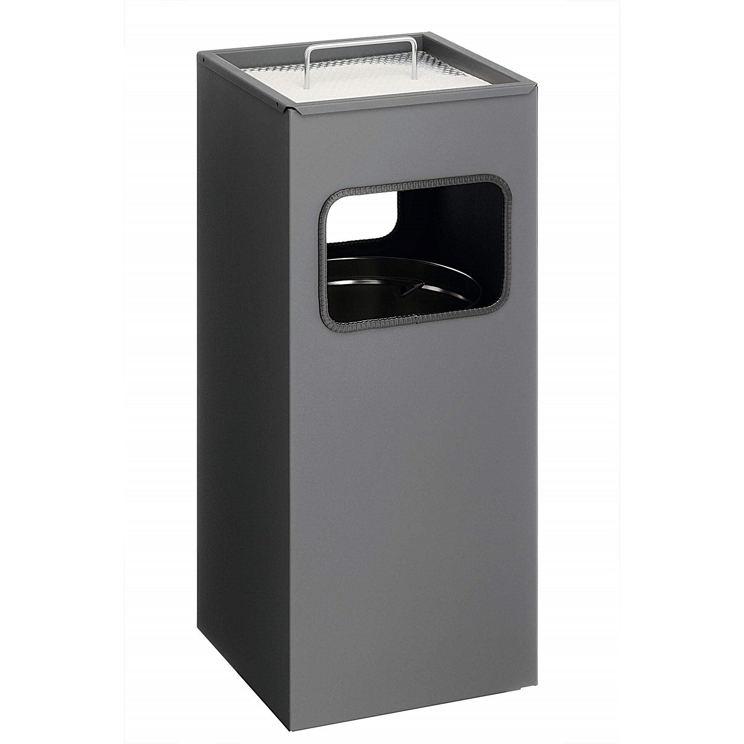 Durable Square Waste Bin with Ashtray, 17 Litre Bin and 2 Litre Ashtray, Charcoal