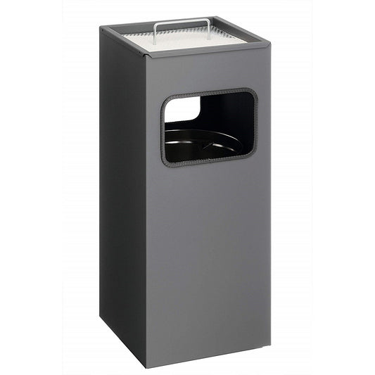 Durable Square Waste Bin with Ashtray, 17 Litre Bin and 2 Litre Ashtray, Charcoal