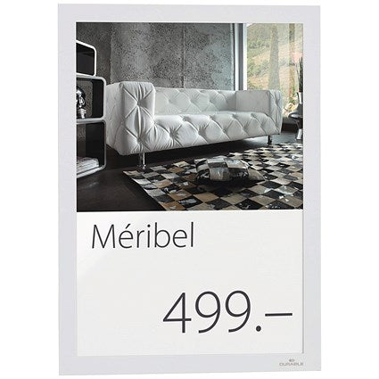 Durable Duraframe Self Adhesive Signage Frame, A4, White, Pack of 2