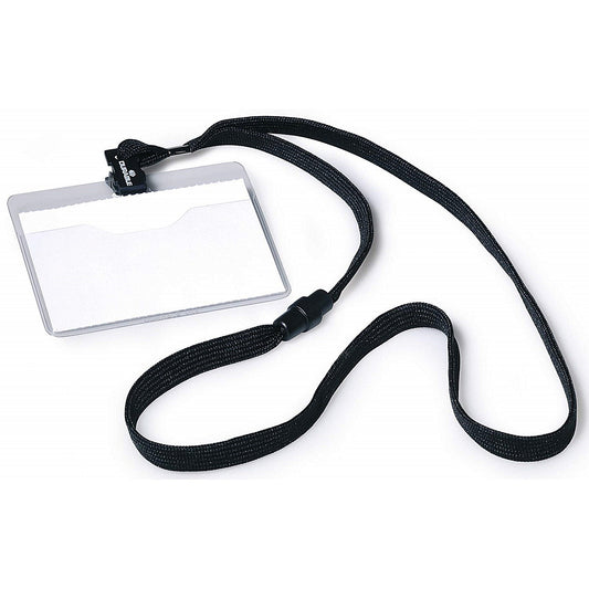 Durable Lanyard Name Badge ID Card Holder + Inserts, 60x90mm, Black, Pack of 10 Easy2Order : X813901