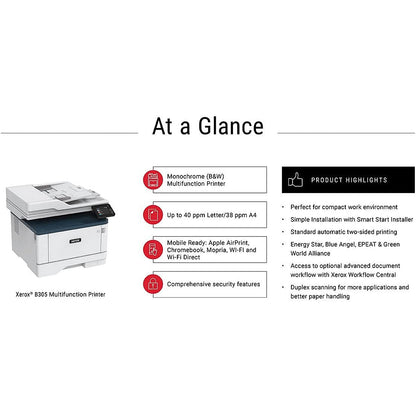 Xerox B305 A4 3-in-1 Wireless Mono Laser Printer, White
