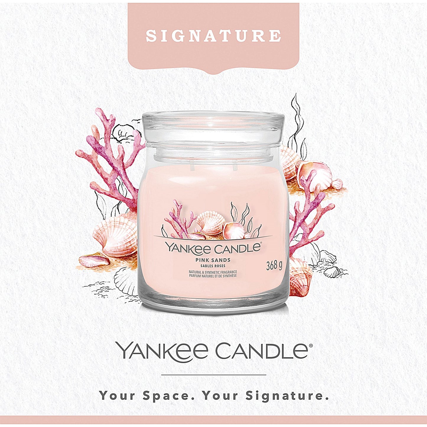 Yankee Candle Signature Medium Jar, 368g, Pink Sands, Pack of 4
